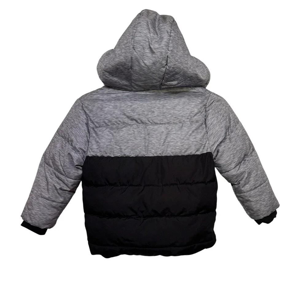 SwissTech Toddler Boys Puffer Jacket Gray Black Yellow Sherpa Lined Hooded 4T